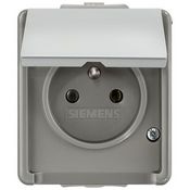 Розетка с центральным заземляющим контактом, с крышкой, IP44 Delta Flache Siemens